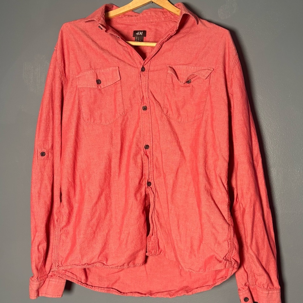 H&M Men’s Salmon Button-Down Shirt | XL | Long Sleeve | Casual Utility Style